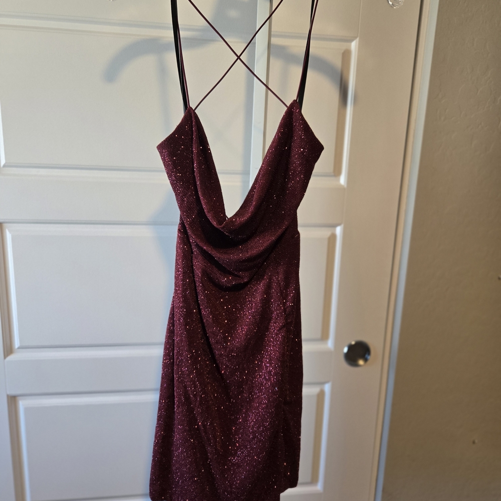 B Darlin Sparkling Maroon Backless Dress